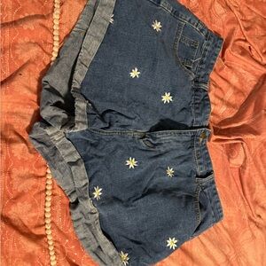 SHEIN Blue Jean Shorts with Floral Embroidery